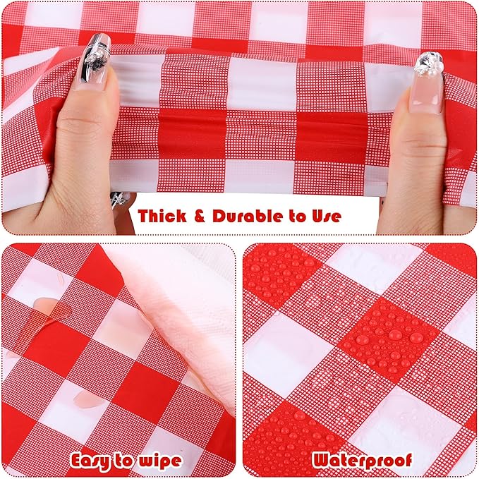 54 Inch x 300 Ft Red Checkered Plastic Table Cloth Roll Disposable Waterproof Table Cover with Easy Slide Cutter for Outdoor Picnic/Home Dining/Spring Party