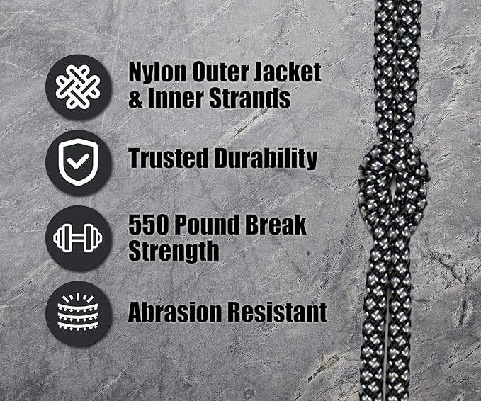 BORED? PARACORD! 550 lb Paracord - Ideal for Crafting, Camping, DIY Projects, Active & Military Outdoors - Strong Survival Rope - Tactical Parachute Cord Type III - Silver Diamonds 100 Feet