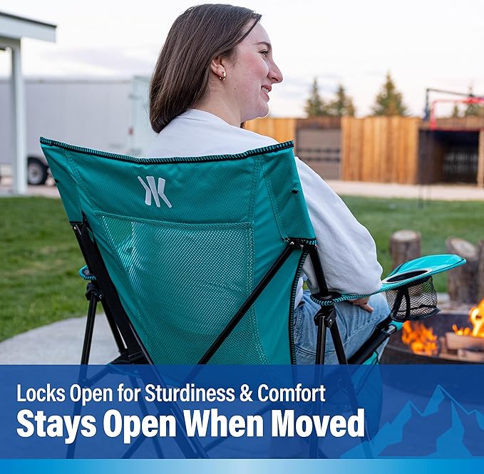 Kijaro Dual Lock Portable Camping Chair - Versatile Folding Sports and Outdoor Chair for Lawn - Locks Position - Ionian Turquoise