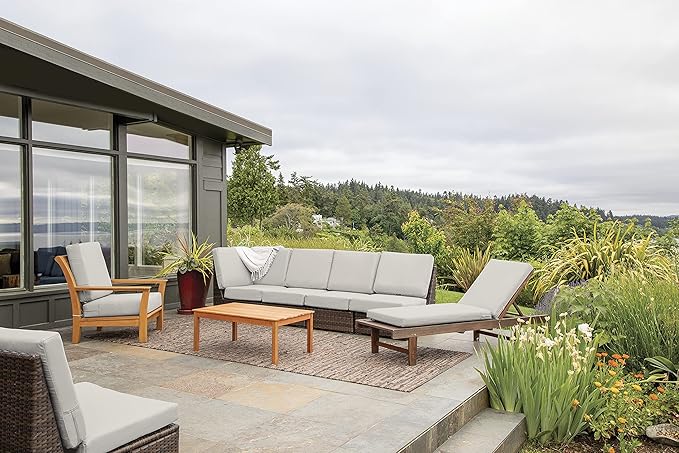 Classic Accessories Ravenna Water-Resistant 23 x 23 x 5 Inch Square Patio Seat Cushion Slip Cover & Foam, Mushroom, Lounge Chair Cushion