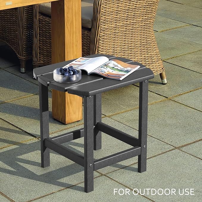 TORVA Patio Adirondack Side Table, Outdoor End Tables All-Weather Resistant HDPE Humidity-Proof Long Time Use for Deck, Lawn,Garden, Porch, Backyard End Table（Gray Color-1 Tier）