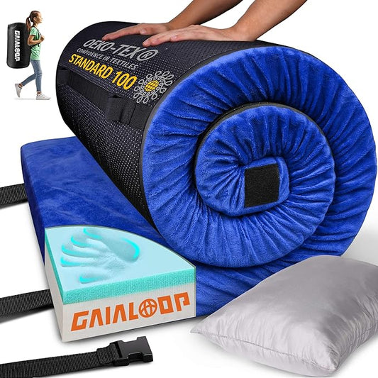 3 Inch GAIALOOP Thick Memory Foam Camping Mattress Sleeping Pad [Car/Tent/Cot] Glamping Portable Floor Mat Roll Up Futon Mattress for Guests Sleepover