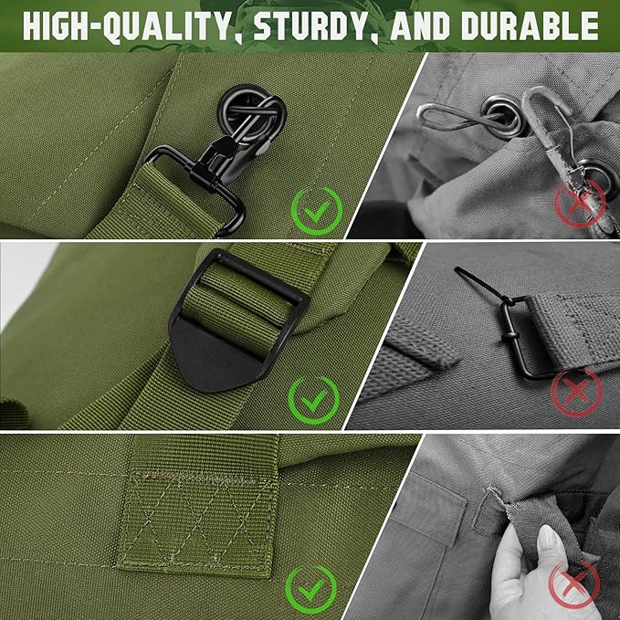 MOZETO Military Duffle Bag, 110L Extra Large Sea Bag with Backpack Straps Heavy Duty Army Duffle Bag for Camp, College Dorm or Laundry Bag