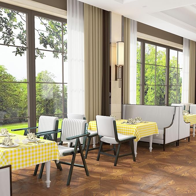 misaya Rectangle Waterproof Vinyl Table Cloth, Buffalo Flannel Backed Tablecloth, Wipeable Plastic Table Cover for Dinner, Kitchen, Outdoor (60" x 102", Yellow and White)