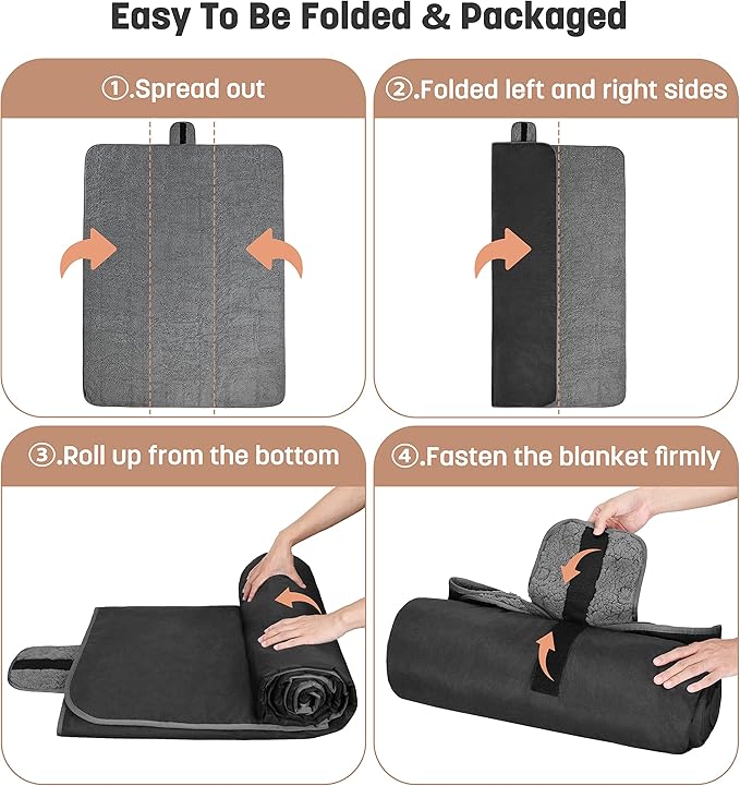 Tirrinia Waterproof Outdoor Blanket with Sherpa Lining, Windproof Triple Layers Warm Comfy Foldable for Camping Stadium, Beach, Picnic, Grass, Concerts, Car, Dog, 51''X 59'' & 59''X 80''