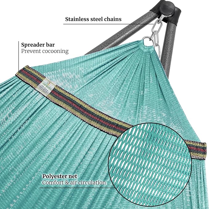 Tranquillo Combo x2 Hammocks with Stand for Outside & Tree Straps, Heavy Duty Hammock with Stand 600lbs for Indoor Outdoor Patio Backyard, x2 Hammocks for 2 Person, Portable Carrying Bags, Sky