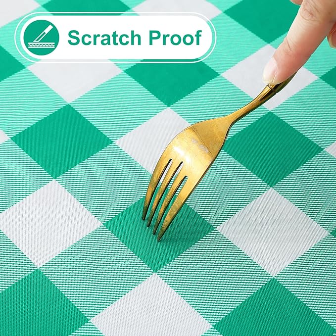 misaya Rectangle Waterproof Vinyl Table Cloth, Buffalo Flannel Backed Tablecloth, Wipeable Plastic Table Cover for Dinner, Kitchen, Outdoor (54" x 120", Green and White)
