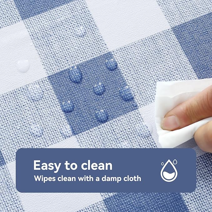 Romanstile Rectangle Plastic Tablecloth, 100% Waterproof Oil-Proof Checkered PVC Table Cloth, Heavy Duty Vinyl Table Cover for Dining, Camping, Picnic, Outdoor - 52 x 70 Inch, Light Blue and White