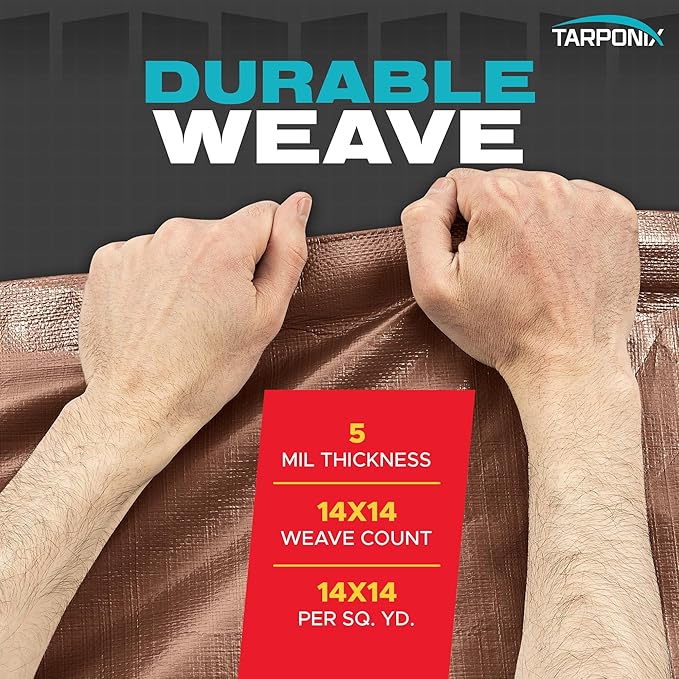 Brown Poly Tarp 10’ x 10’ – Lightweight 5 Mil Waterproof Cover – Durable, Weatherproof, Multipurpose Protection for Camping, Roofing, Construction