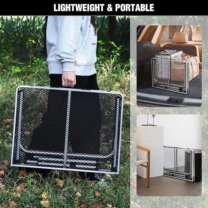 RedSwing Portable Grill Table for Outside, Aluminum Folding Grill Stand Table for Outdoor Camping Picnic BBQ, Lightweight Adjustable Height, 36"x24"x15"/28" Sliver