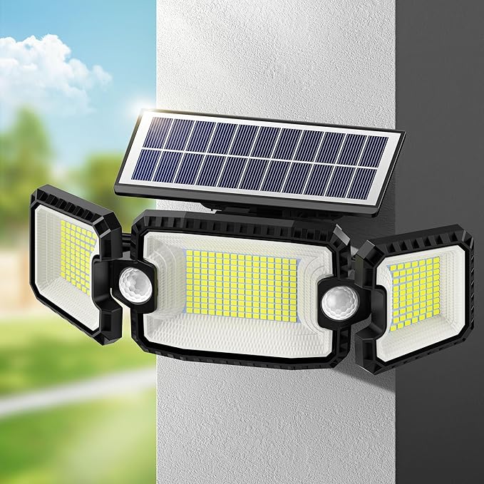 Solar Power Outdoor Light Lamp, Day to Dusk Modes, 305 LED 3000LM 270° Wide Angle Motion Sensor Flood Light, 2200mAH High Capacity, Motion Lights for Outside, Yard, Patio, Pathway