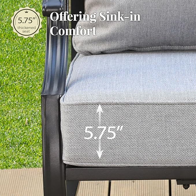 Patio Furniture Set with Fire Pit Table, 5 Pcs Metal Outdoor Conversation Set, 4 Single Chairs with 5.75" Extra Thick Cushion and 28" Fire Pit Table for Backyard Deck, Grey