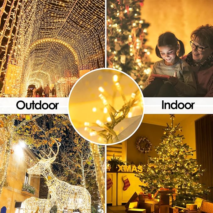 Extra-Long 300LED Christmas Lights Outdoor Indoor, Upgraded Warm White String Lights for Bedroom, Waterproof 13 Modes Plug in Twinkle Fairy String Lights for Home Party Wedding Garden (Warm White)
