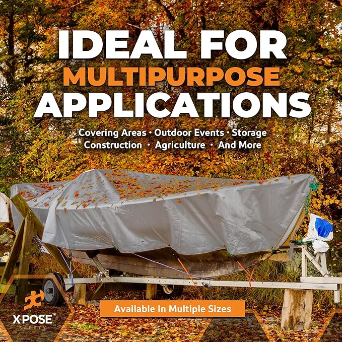 Heavy Duty Silver Poly Tarp 15' X 30' - Multipurpose Protective Cover - Durable, Waterproof, Weather Proof, Rip and Tear Resistant - Extra Thick 12 Mil Polyethylene - by Xpose Safety