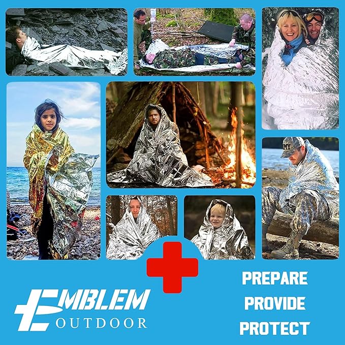 Thermal Emergency Blanket for Survival, Hiking, Camping, First Aid, and Bug Out Bag for Protection from Cold, Rain, and Weather Exposure. Heavy Duty Mylar-Survival Blanket for Car, Outdoors