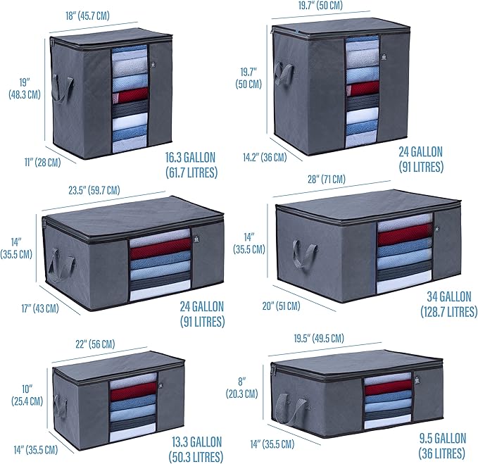 VENO 3 Pack Large Clothes Storage Bag Organizer with Reinforced Handle Thick Fabric for Comforters, Blankets, Bedding, Foldable with Sturdy Zipper, Clear Window, Grey, Reusable (13.3 Gallon)