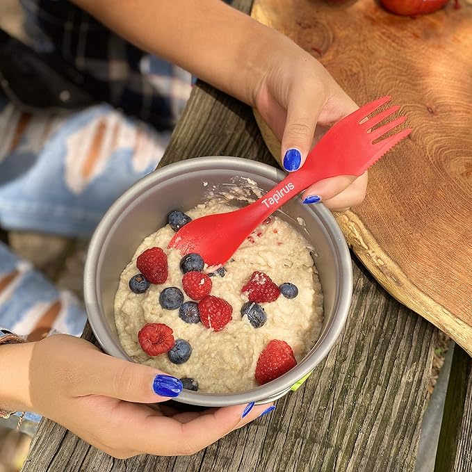 Tapirus - Spork to Go V8 Set - 7-inch BPA Free Sporks - Spoon, Fork and Knife Combo Utensils Flatware Mess Kit for Camping and Outdoor Activities - with Bottle Opener and Carrying Case - Pack of 8