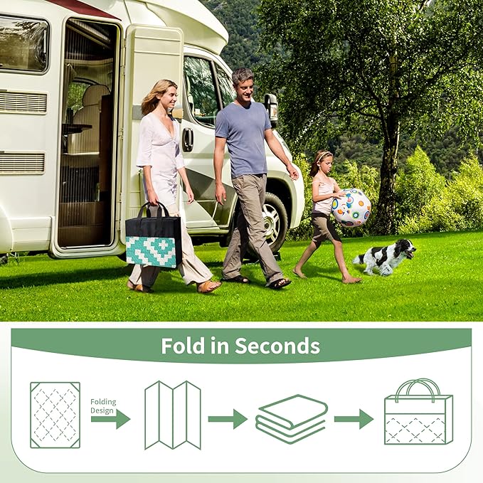 GENIMO Outdoor Rug for Patio Clearance, 6'x9' Waterproof Camping Mat, Reversible Plastic Straw Rugs for RV, Camper, Balcony, Backyard, Picnic, Deck (Lake Green & Beige White)