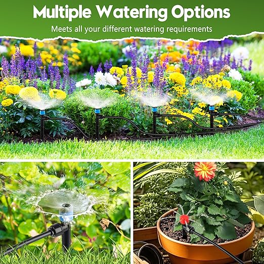 110FT Drip Irrigation System for Garden, Quick-Connect Automatic Garden Watering System with 1/2" & 1/4" Tubing and Accessories - Adjustable Sprinklers Kit for Greenhouse, Yard, Lawn, Raised Bed