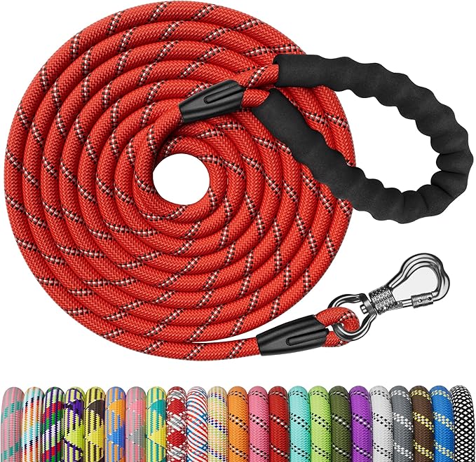 NTR Long Leash for Dogs, 100FT Check Cord with Swivel Lockable Hook and Comfortable Padded Handle for Reflective Dog Leash for Small Medium and Large Dogs Walking Training Hiking Camping Playing