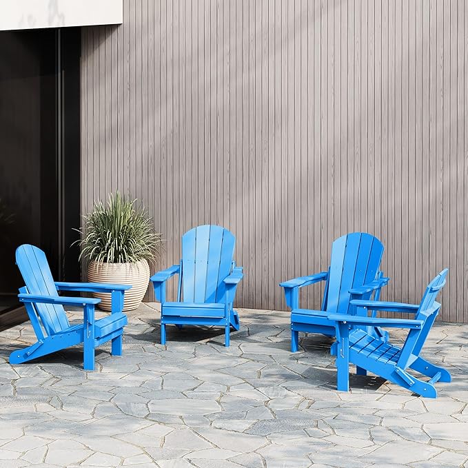 WestinTrends Malibu 4-Piece Set Outdoor Folding Poly Adirondack Chair, Pacific Blue