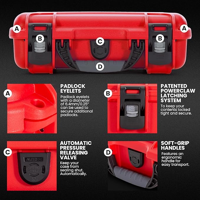 NANUK 910 Waterproof First Aid Box Empty – Durable, Medical First Aid Organizer Case, IP67-Rated, Dustproof, Impact-Resistant, and Floats (7.4" x 4.9" x 3.1") – Red