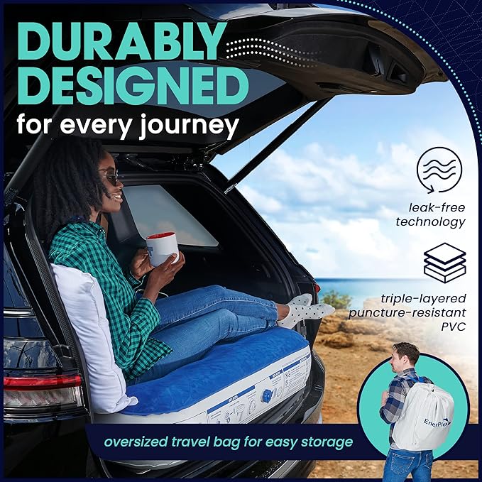 EnerPlex Camping Air Mattress with Built in Pump - Twin Blow Up Mattress for Travel Guests - Portable Bed for Adults and Kids - Blue Open Box