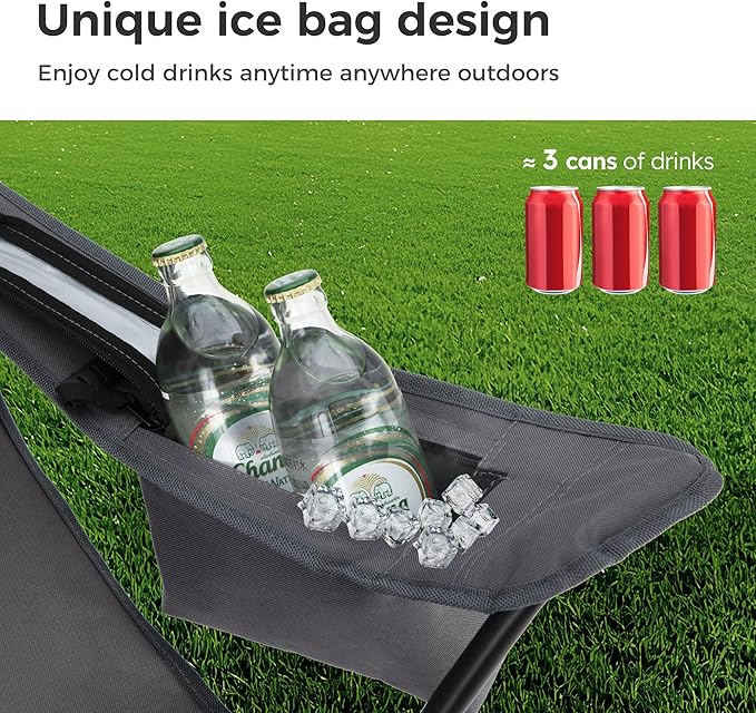 LET'S CAMP Camping Chair 2 Pack Folding Chair with 3-Can Cooler Bag Portable Lawn Chair with Cup Holder,Storage Pocket, Supports 225LBS, Collapsible Chair for Camp, Beach, Picnic (Grey)