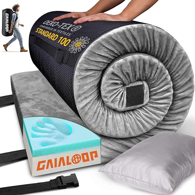 3 Inch GAIALOOP Thick Memory Foam Camping Mattress Sleeping Pad [Car/Tent/Cot] Glamping Portable Floor Mat Roll Up Futon Mattress for Guests Sleepover
