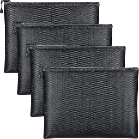 4 Pack Fireproof Document Bags 13.4 x 9.4 Inch Waterproof and Fireproof Money Bag Document Holder with Zipper Fireproof Safe Storage Bag for A4 Documents, Money, Passport and Tablet