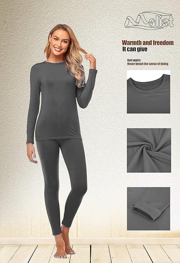 Malist Women's Thermal Underwear Ultra Soft Long Johns Top with Fleece Lined