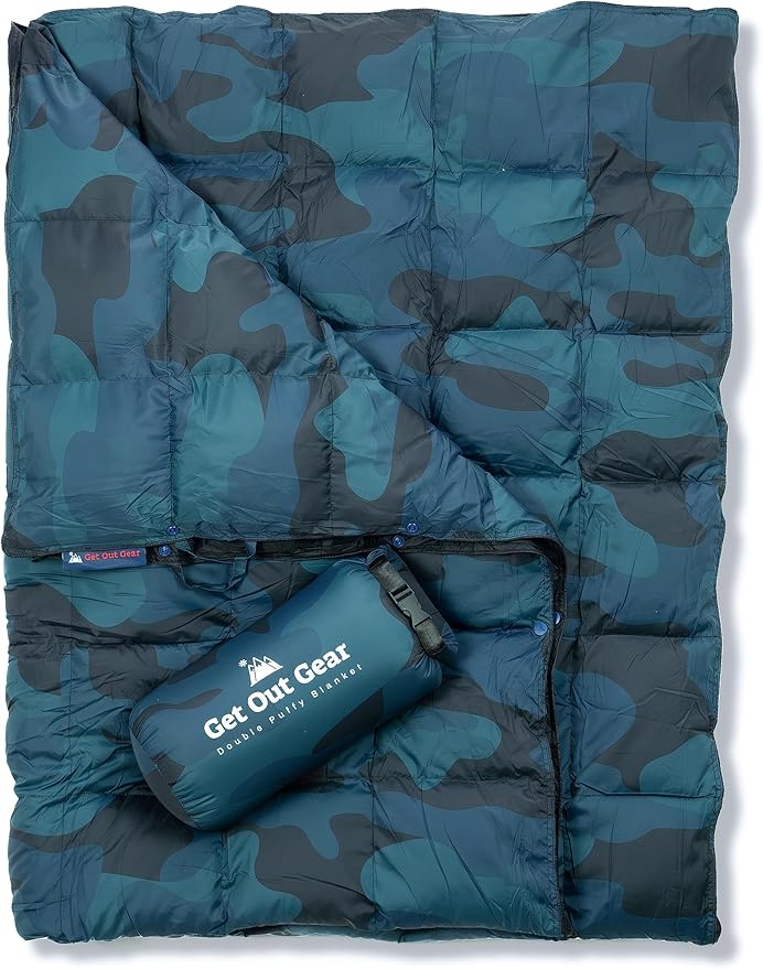 Down Camping Blanket - Puffy, Packable, Lightweight and Warm | Ideal for Outdoors, Travel, Stadium, Festivals, Beach, Hammock | 650 Fill Power Water-Resistant Backpacking Quilt