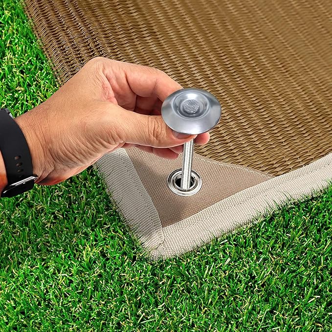 Stainless Steel 304 Patio Rug Stakes 8" RV Rug Stakes, Used for Rugs, Tents, Tarps, RV Mats,No More Moving - Pack of 6