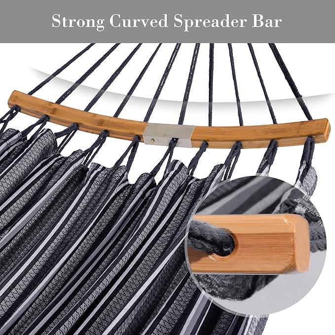 SUNCREAT Hammocks Double Hammock with Curved Spreader Bar, Outdoor Camping Portable Hammock with Carrying Bag & Tree Straps for Patio, Backyard, Balcony, Max 450lbs Capacity, Dark Gray