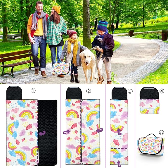 Extra Large Picnic Blanket Waterproof,80"x 80"Foldable Machine Washable Beach Blanket,Outdoor Blanket for 6-8 Adults,Picnic Mat Suitable for Indoor Crawling,Park Beach,Camping,Hiking,Travel (Rainbow)
