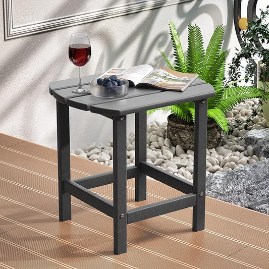 TORVA Patio Adirondack Side Table, Outdoor End Tables All-Weather Resistant HDPE Humidity-Proof Long Time Use for Deck, Lawn,Garden, Porch, Backyard End Table（Gray Color-1 Tier）