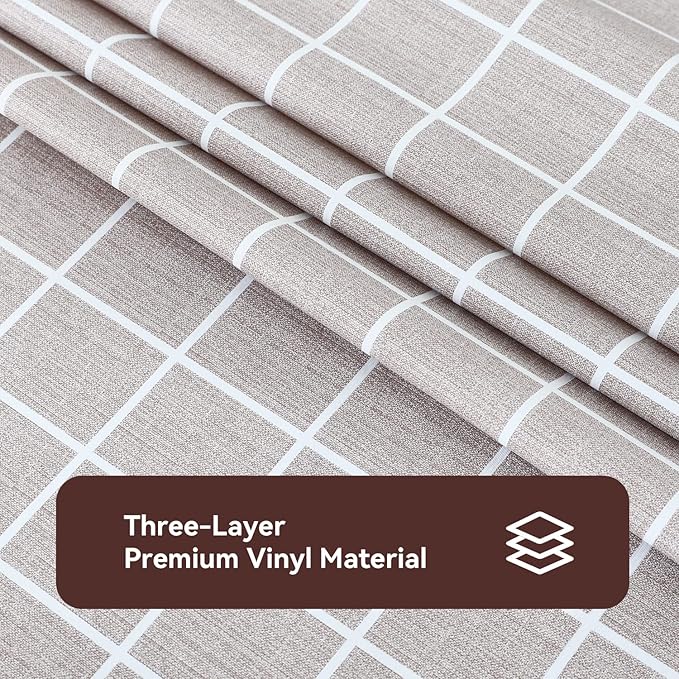Romanstile Rectangle Plastic Tablecloth, 100% Waterproof Oil-Proof Checkered PVC Table Cloths, Heavy Duty Vinyl Table Covers for Dining, Camping, Picnic, Outdoor - 60 x 102 Inch, Sand