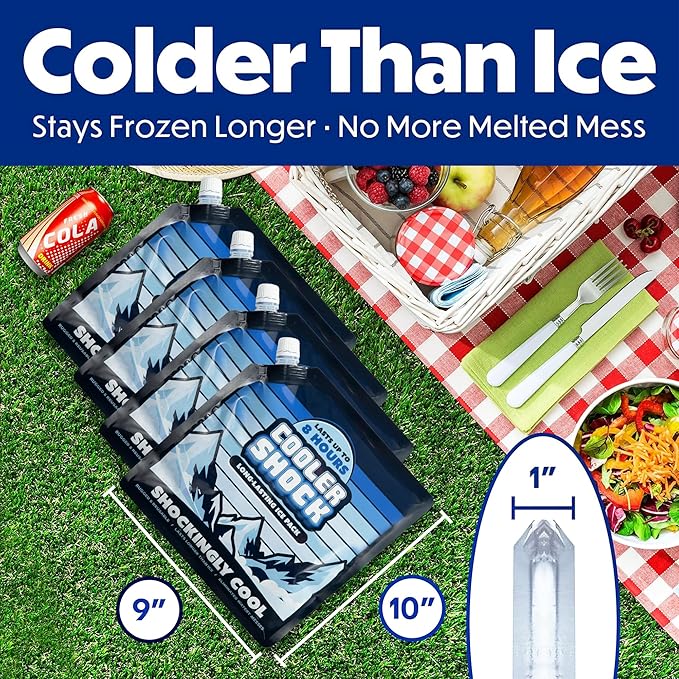 Cooler Shock Reusable Ice Packs for Cooler - Long Lasting Cold Freezer Packs for Coolers and Lunch Boxes - Cooler Ice Packs for Camping Gear, Fishing, Road Trips, Beach Must Haves