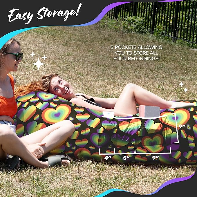 Nevlers Inflatable Lounger | 210T Polyester Inflatable Chair | No-Pump Blow Up Couch | Camping Couch Air Sofa Bed w/ 450 lbs. Cap., Pockets & Matching Bag | Use as Inflatable Couch for Adults & Kids