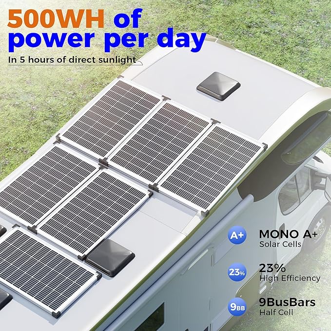 100W 12V Solar Panel, High Efficiency 9BB Cell Monocrystalline Solar Panels IP67 Waterproof, Suitable for RV, Marine, Rooftop, Home, Yacht, Off-Grid Applications (100W Single Panel)