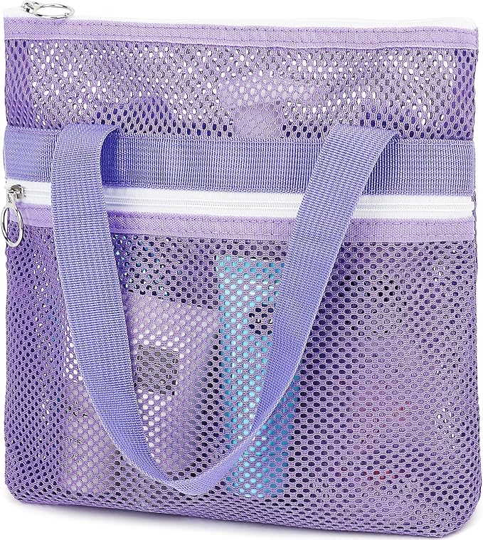 Mesh Shower Caddy Portable with Zipper & 2 Pockets - Quick Dry Shower Caddy Hanging for Travel Gym Camp Beach - Organizer Bag Bathroom Essentials for College Dorm