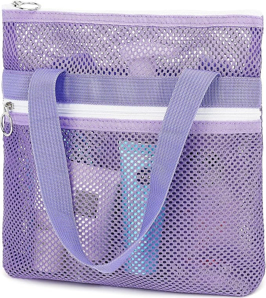 Mesh Shower Caddy Portable with Zipper & 2 Pockets - Quick Dry Shower Caddy Hanging for Travel Gym Camp Beach - Organizer Bag Bathroom Essentials for College Dorm