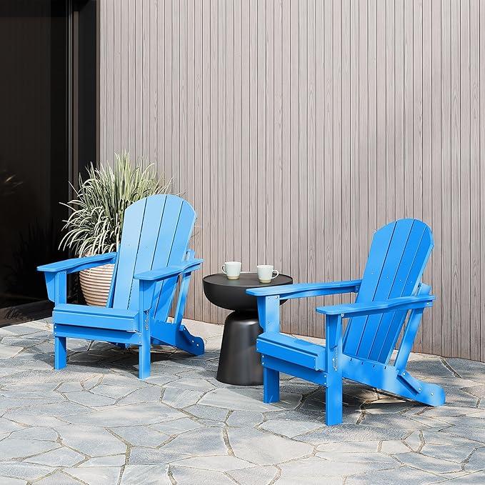 WestinTrends Malibu 2 Piece Set Outdoor Folding Poly Adirondack Chair, Pacific Blue