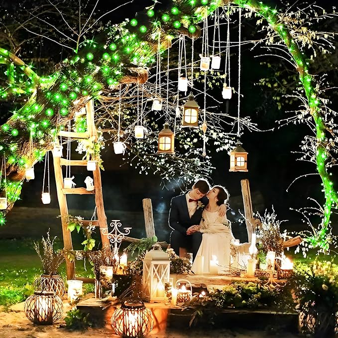 KNONEW 203FT Outdoor Christmas Fairy Lights Plug in,600 LED String Lights Outdoor Waterproof 8 Modes Memory Times for Wedding Bedroom Walls Garden Trees Decoration(Green)