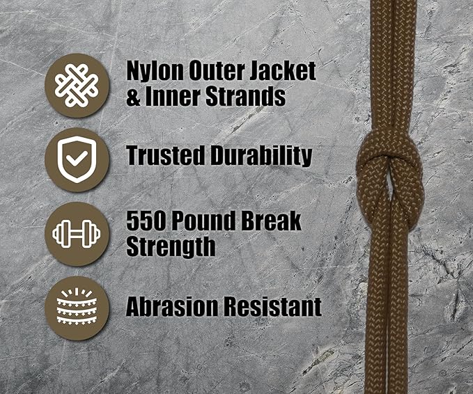 BORED? PARACORD! 550 lb Paracord - Ideal for Crafting, Camping, DIY Projects, Active & Military Outdoors - Strong Survival Rope - Tactical Parachute Cord Type III - Coyote Brown 1000 Feet