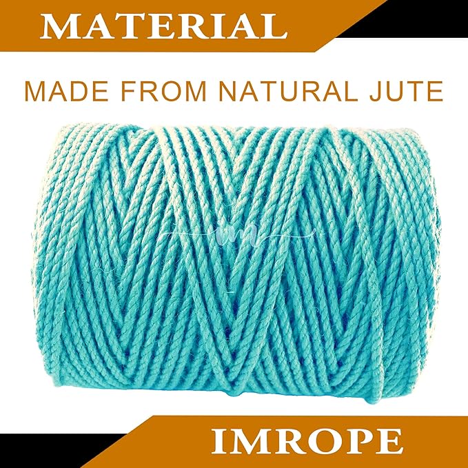 4mm x 400 Feet Blue Jute Rope, Twine for Gardening Tomato Climbing Plant Tie Floristry Crafts Gift Wrapping Packing Decor