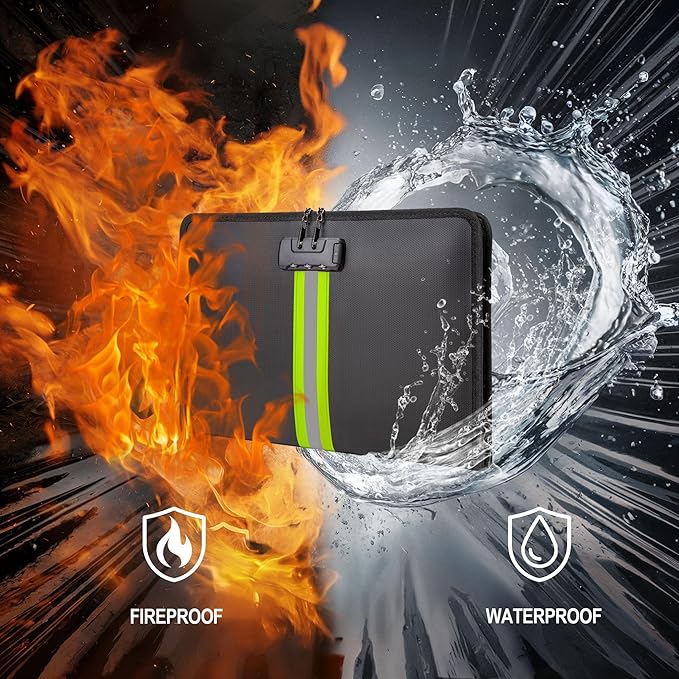 5200℉ Fireproof Waterproof Document Bag with Lock and Zipper,Safe Fireproof Waterproof Money Bag,Suitable for Cash, Mobile Phones, Keys, Credit Cards (Black, M)