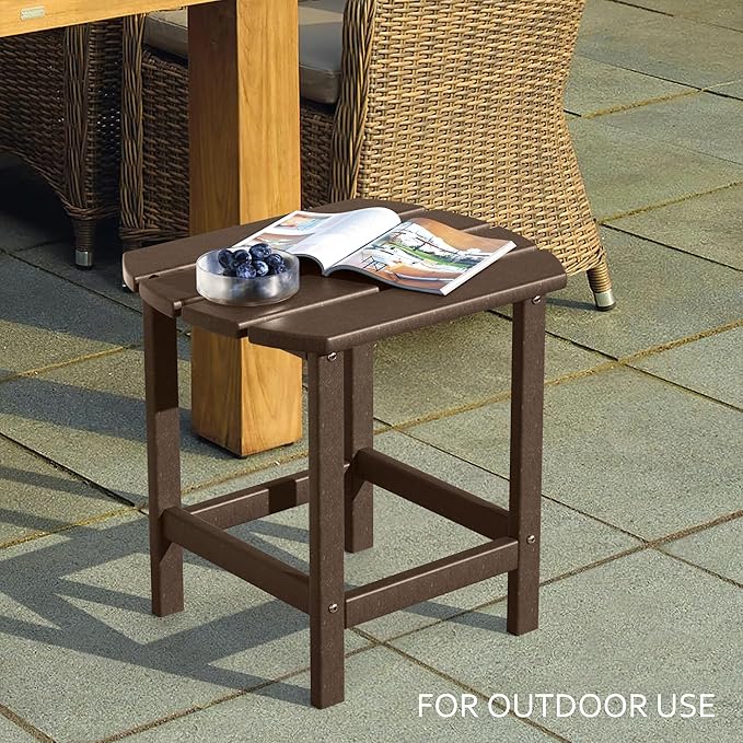 TORVA Patio Adirondack Side Table, Outdoor End Tables All-Weather Resistant HDPE Humidity-Proof Long Time Use for Deck, Lawn,Garden, Porch, Backyard End Table（Brown Color-1 Tier）