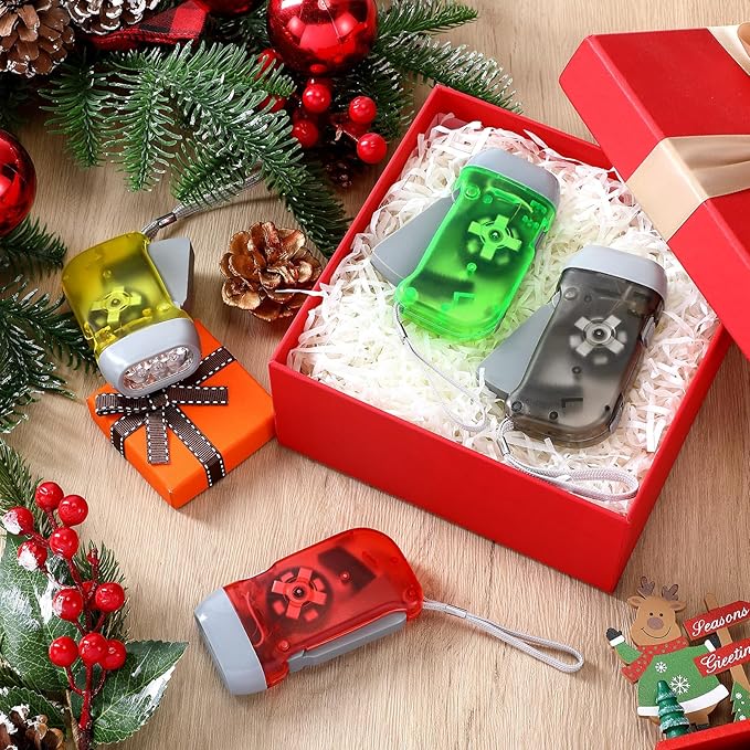 Treela 36 Pcs Hand Crank Flashlights Operation Christmas Items Bulk Squeeze Flashlight No Battery Required Torchlight 3 Powered Charging for Emergency(Red, Grey, Yellow, Green)
