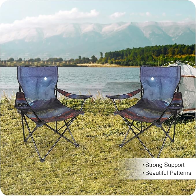 2 Pack Folding Camping Chair,Portable Lawn Chair w/Cup Holder,Carry Bag,Heavy Duty Outdoor Camp Chair for Adults,Perfect for Garden,Hiking,Picnics and Beach Trips,Moon Mountain